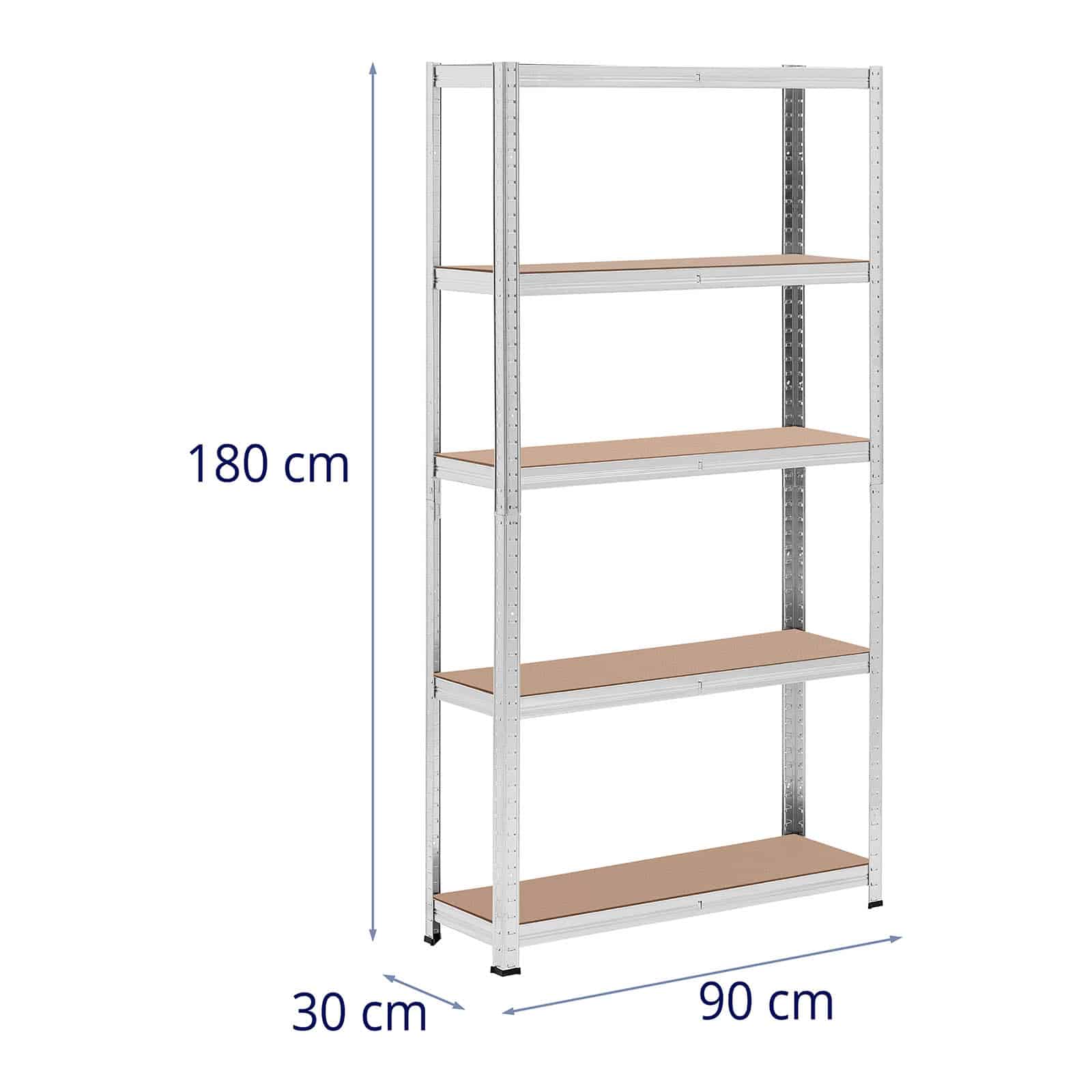 Set di 2 ripiani per carichi pesanti 90 x 30 x 180 cm supporti 5 x 175 kg robusti attrezzi da garage per officina grigio 14_0005178