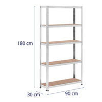 Set di 2 ripiani per carichi pesanti 90 x 30 x 180 cm supporti 5 x 175 kg robusti attrezzi da garage per officina grigio 14_0005178