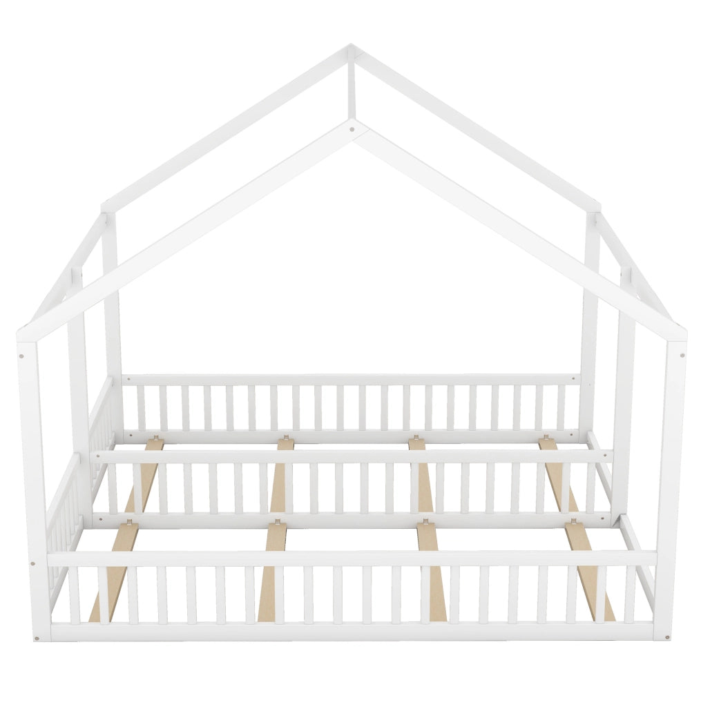 Letto a casetta doppio ULEVR 2 in 1 con due reti 90x200 cm, sponde di sicurezza, bianco