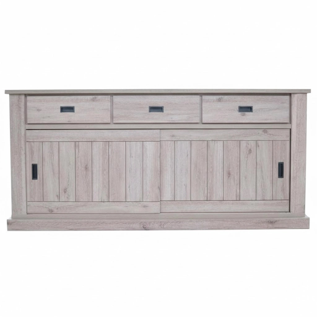 Madia Credenza Con 3 Cassetti 2 Ante Scorrevoli E 4 Ripiani Interni Mobile Dispensa Per Cucina Soggiorno Zona Living Design Classico Moderno 220 X 50 X 95 Cm Rovere Alaska