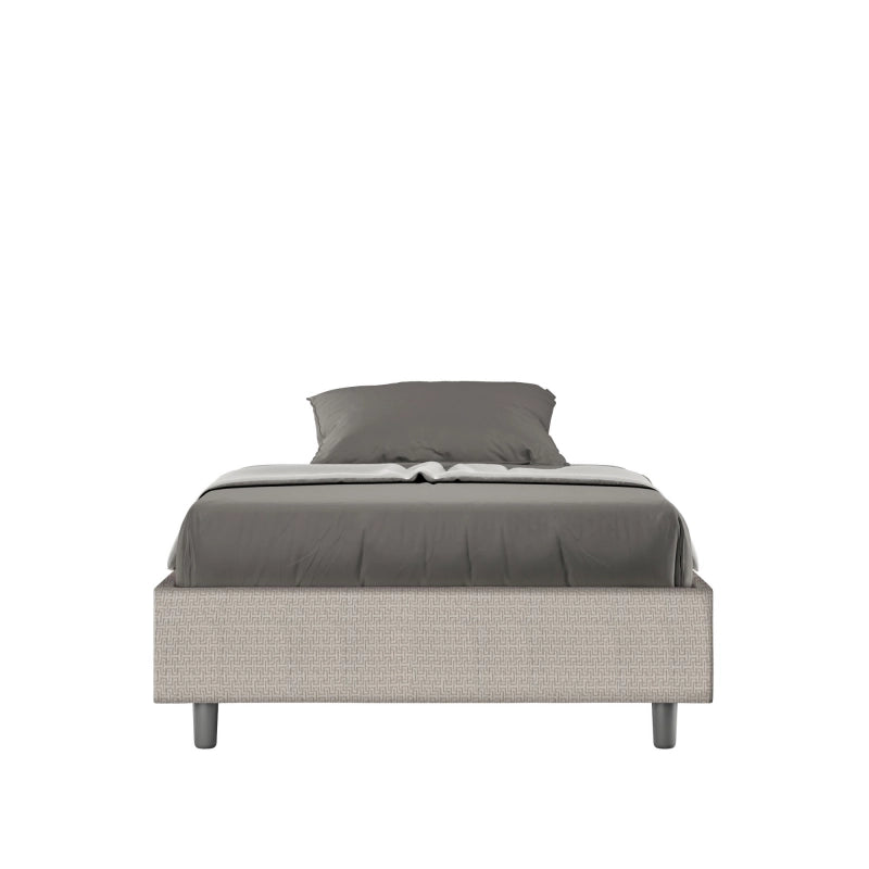 Letto Sommier imbottito 1 piazza e mezza 120x210 cm tessuto Labirinto Azelia - Bianco,Contenitore