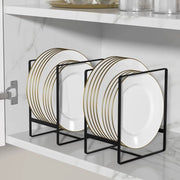 Set di 2 organizzatori per piatti, servizio di conservazione, ripiano di conservazione, organizzatore di cucina, organizzatore di conservazione, metallo nero