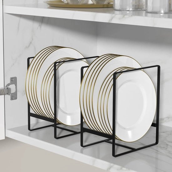 Set di 2 organizzatori per piatti, servizio di conservazione, ripiano di conservazione, organizzatore di cucina, organizzatore di conservazione, metallo nero