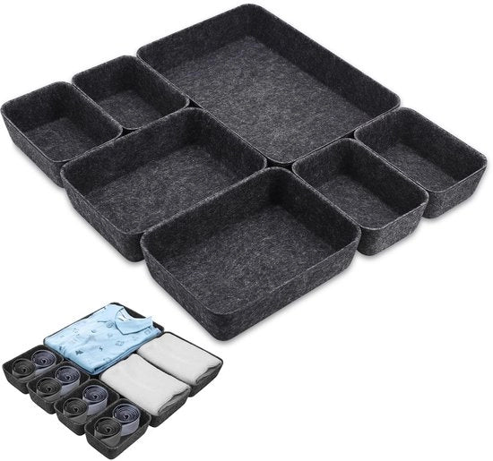 Set di 7 organizzatori quadrati in velluto per cassetti - soluzione di risparmio di spazio per la conservazione in grigio scuro