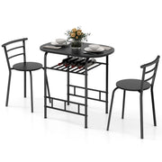 Set da tavolo da pranzo 3 pezzi con piano in grano di legno telaio in metallo, Set di mobili salvaspazio Nero-Tavoli e sedie da pranzo
