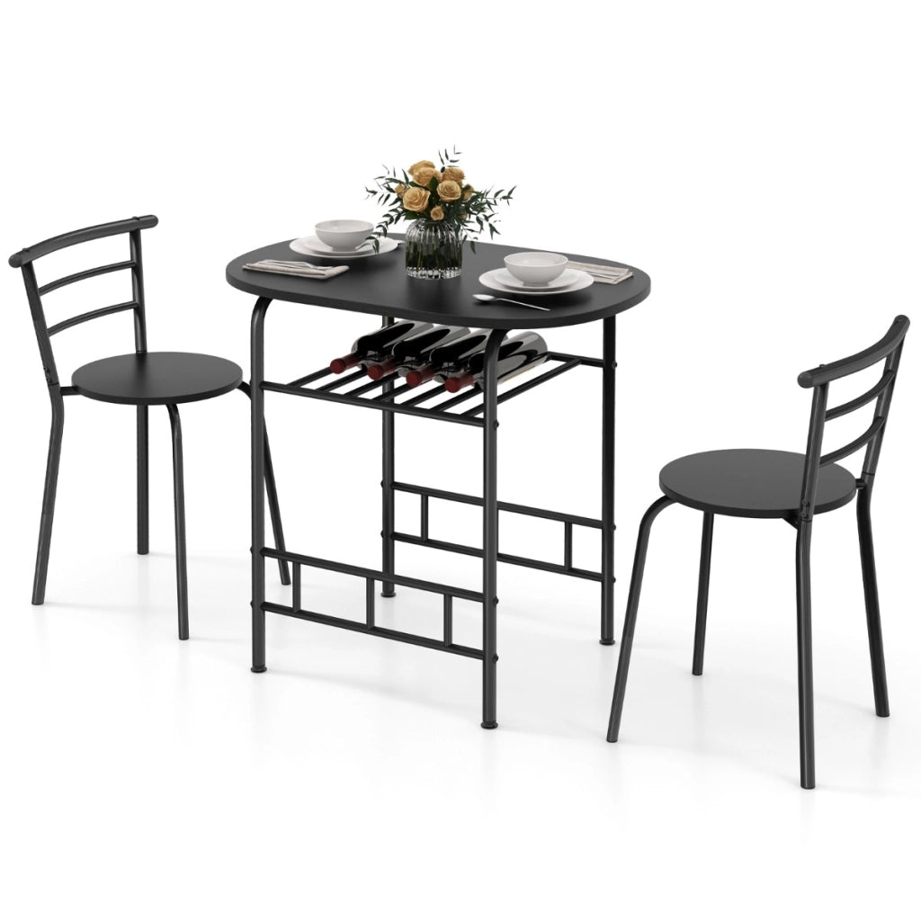 Set da tavolo da pranzo 3 pezzi con piano in grano di legno telaio in metallo, Set di mobili salvaspazio Nero-Tavoli e sedie da pranzo