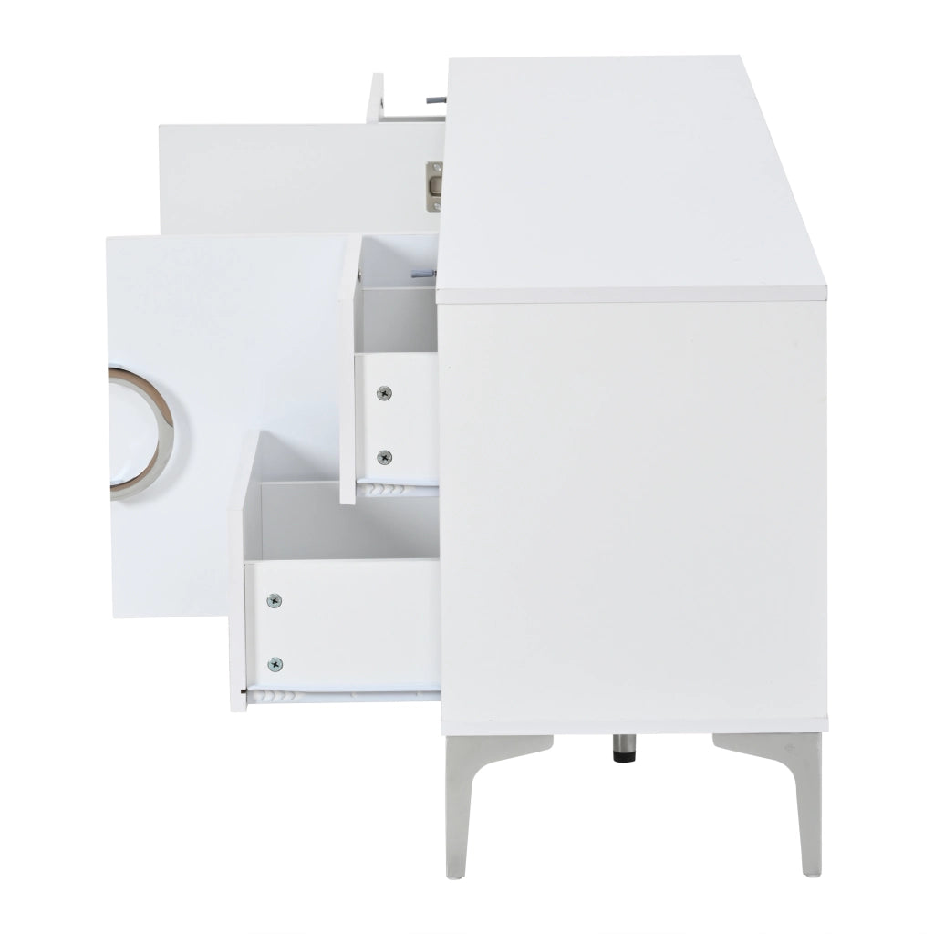 Sideboard 150 ¡Á 38 ¡Á 59,5 cm, bianco lucido, con 4 cassetti e 2 ante, struttura in MDF e piedi in metallo