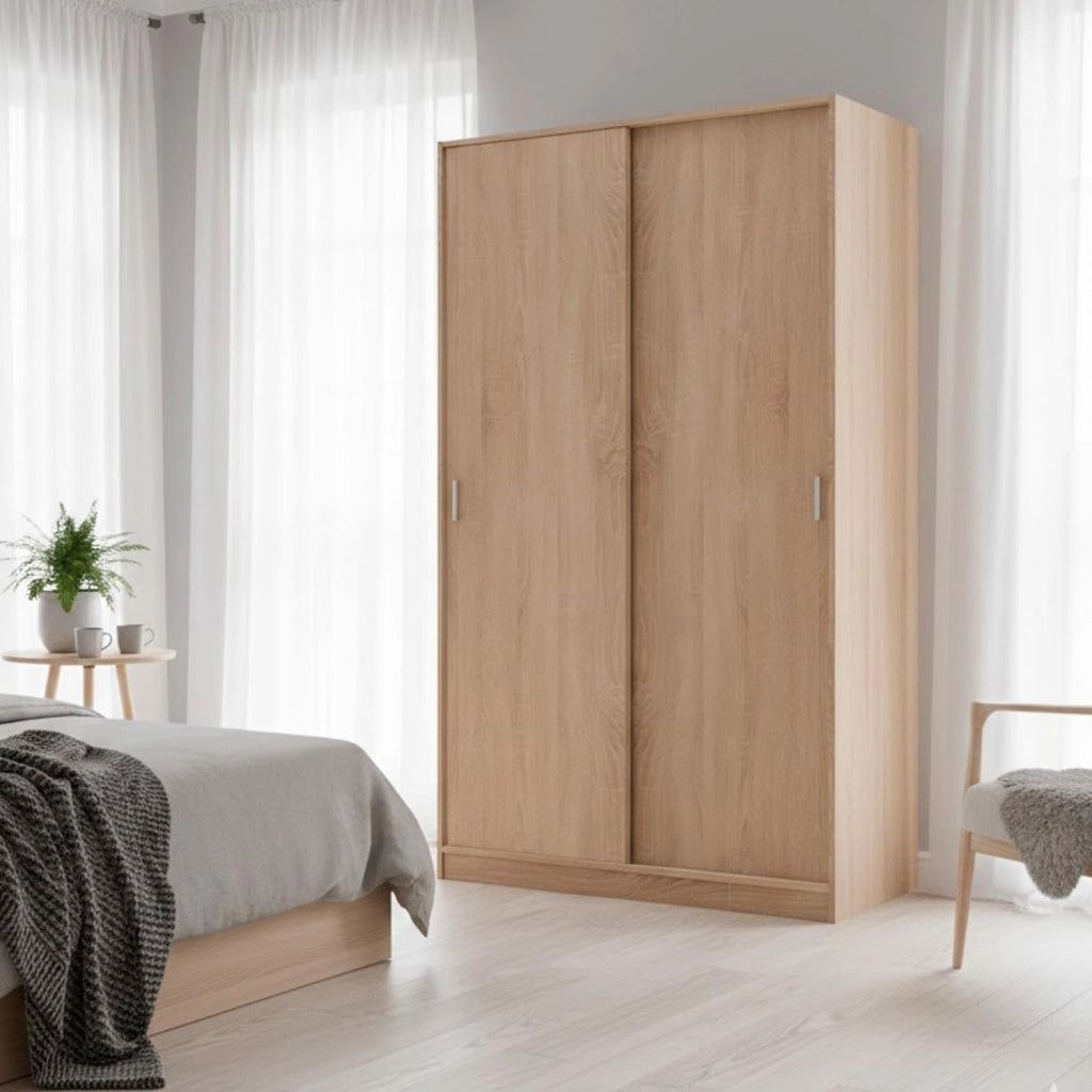 Armadio Guardaroba Vestiti 2 Ante Scorrevoli 1 Ripiano Con Barra Appendiabiti Salvaspazio Ideale Per Arredare Camera Da Letto Stanza Matrimoniale Cameretta 200 x 100 x 50 Cm Rovere Canadese