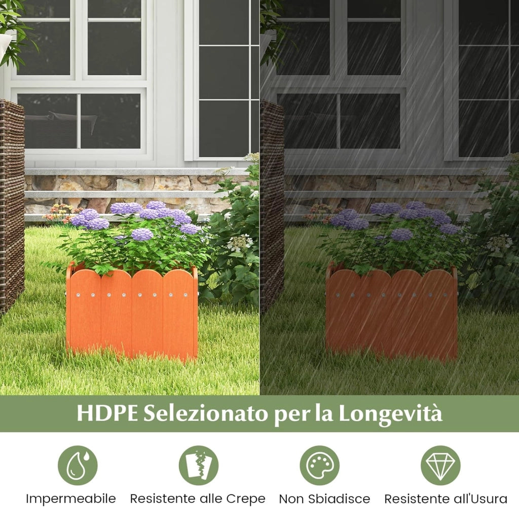 Set di 2 Fioriere Quadrate, Aiuola Rialzata in HDPE Resistente alle Intemperie con Aperture di Drenaggio, Letto Rialzato per Verdure, Fiori e Frutta per Giardino e Balcone (Arancione)
