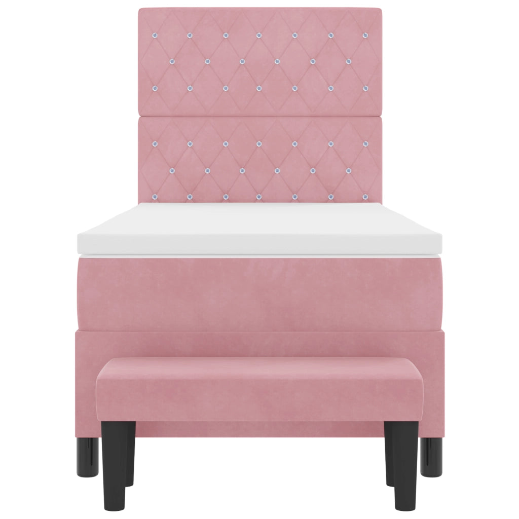 Letto a Molle con Materasso e Panchina Rosa 90x190 cm Velluto