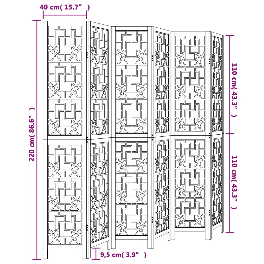 Divisorio Ambienti | Divider per stanze | Paravento 6 Pannelli Marrone Legno Massello Paulownia