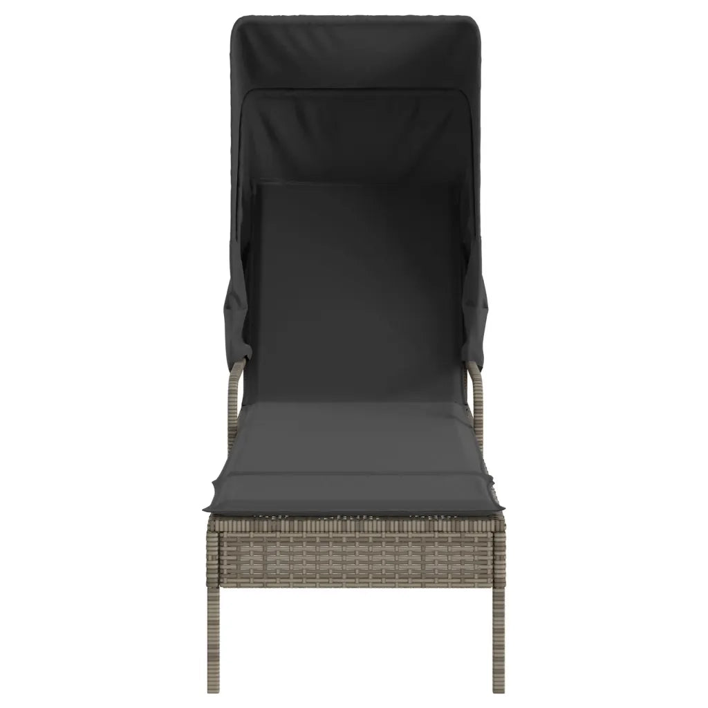 Lettino Prendisole con Baldacchino e Tavolino Grigio Polyrattan 368199