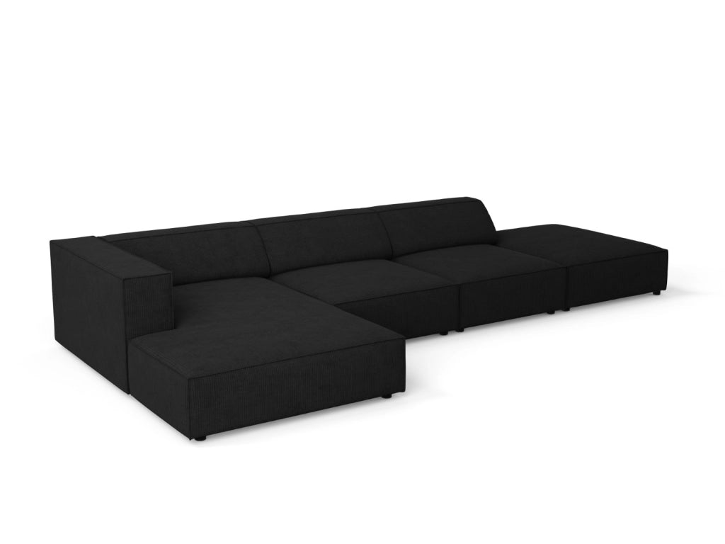 Cosmopolitan Design - Divano angolare sinistro "Arendal" 5 posti in ciniglia con effetto a coste nero 
