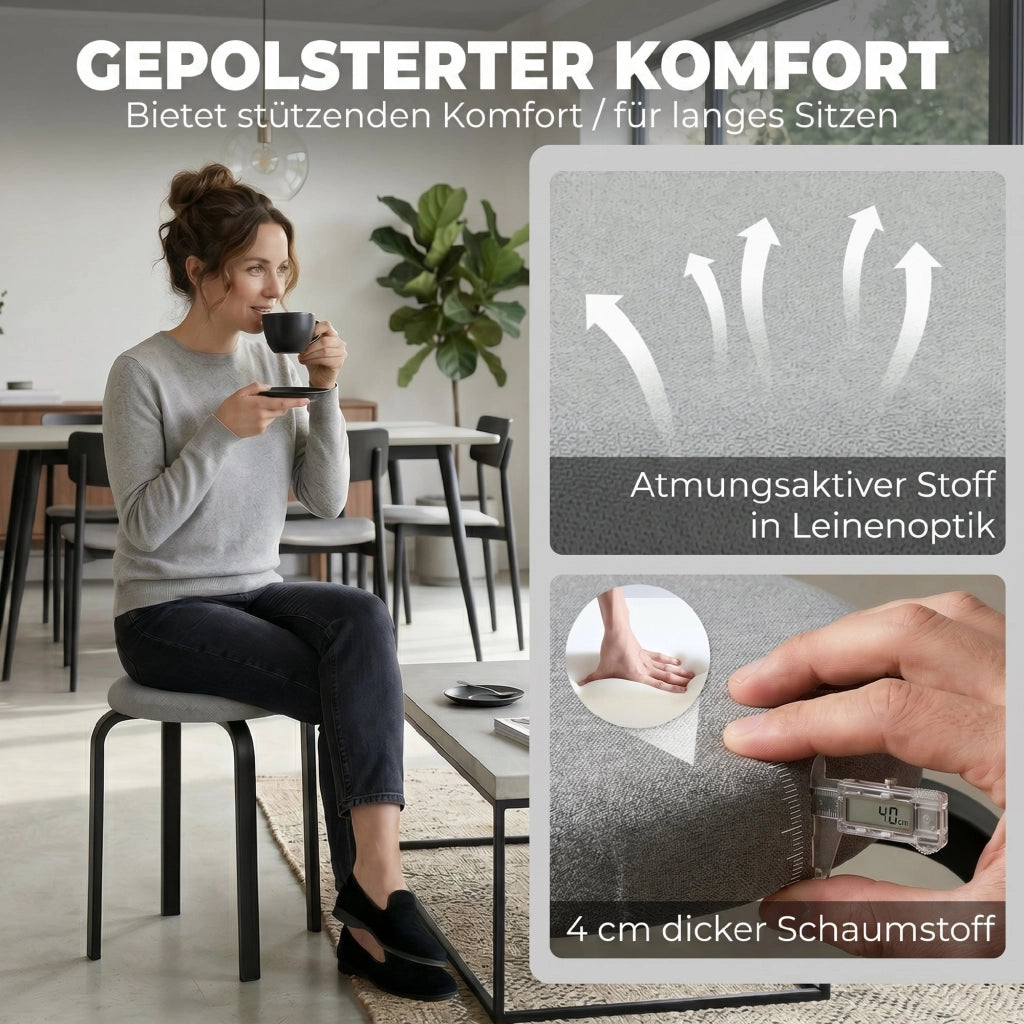 Set 4 Sgabelli Imbottiti Rotondi Moderni ¨C Xylo ¨C Grigio Senza Schienale per Cucina