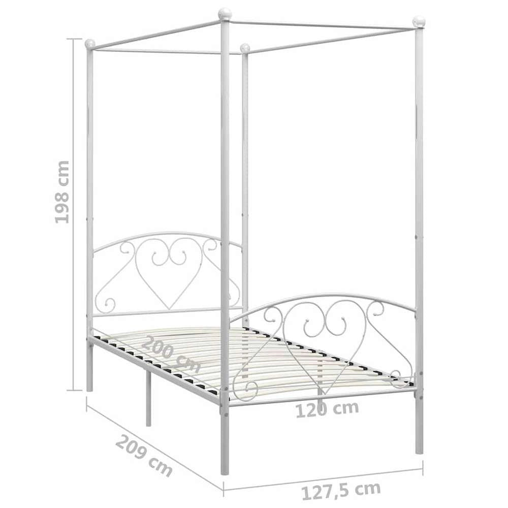 Canopy Bed Frame, White Metal, 120 X 200 Cm