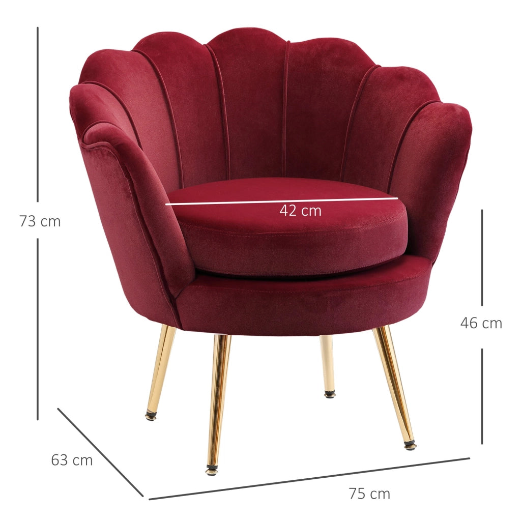 EasyComfort Poltrona a Conchiglia, Poltroncina Vintage, Poltroncina da Camera e Salotto, Design Elegante, con Schienale Alto, 76x67x74cm, Rosso Scuro