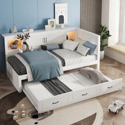 Divano letto estraibile 90x200 cm con LED; prese e USB; contenitore laterale; bianco