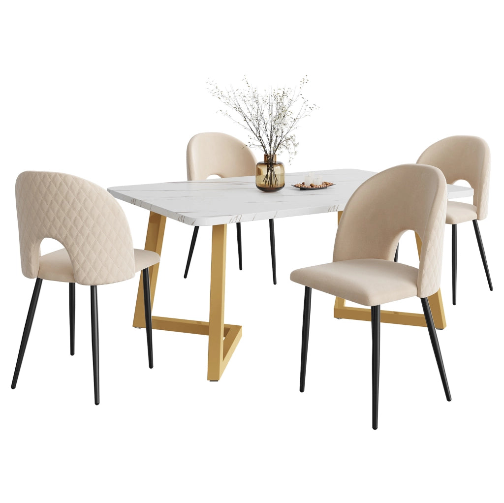 Set da pranzo 5 pezzi 117x68x75 cm con gambe regolabili in velluto beige