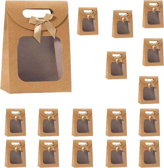 20 confezioni di sacchetti di carta per regali con finestra e manico per dolci e snack - Imballa le sorprese eco-friendly!