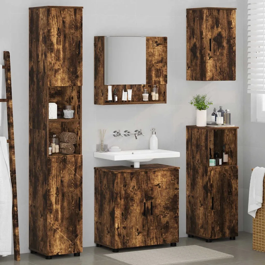 Set di mobili per il bagno Montaggio a parete 5 pcs Rovere fumé
