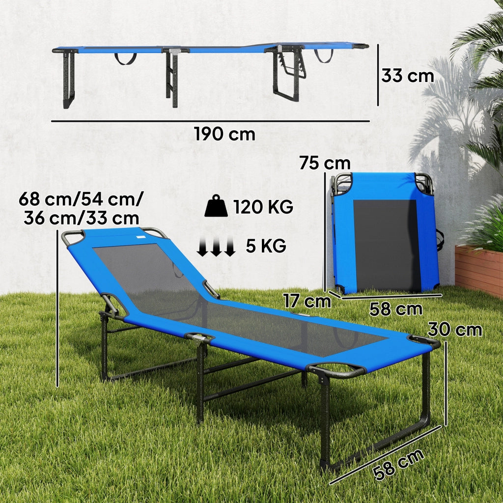 Poltrona Pieghevole con Respaldo Regolabile ¨C zephmum ¨C 175x58x68 cm Blu