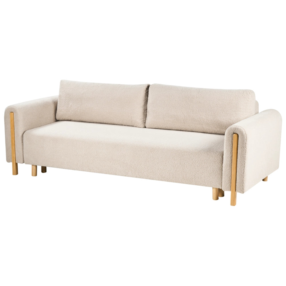 Divano letto in tessuto beige Rivestito con meccanismo Click-Clack Sleeper con contenitore Stile minimalista con braccioli