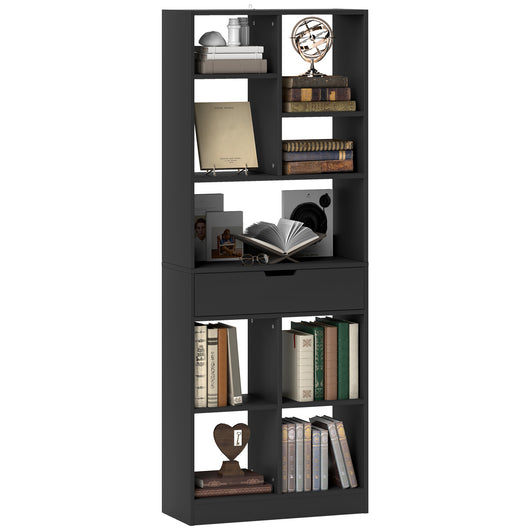 Libreria Moderna 60x26x158 cm con Cassetto Centrale e Kit Antiribaltamento in Legno Nero