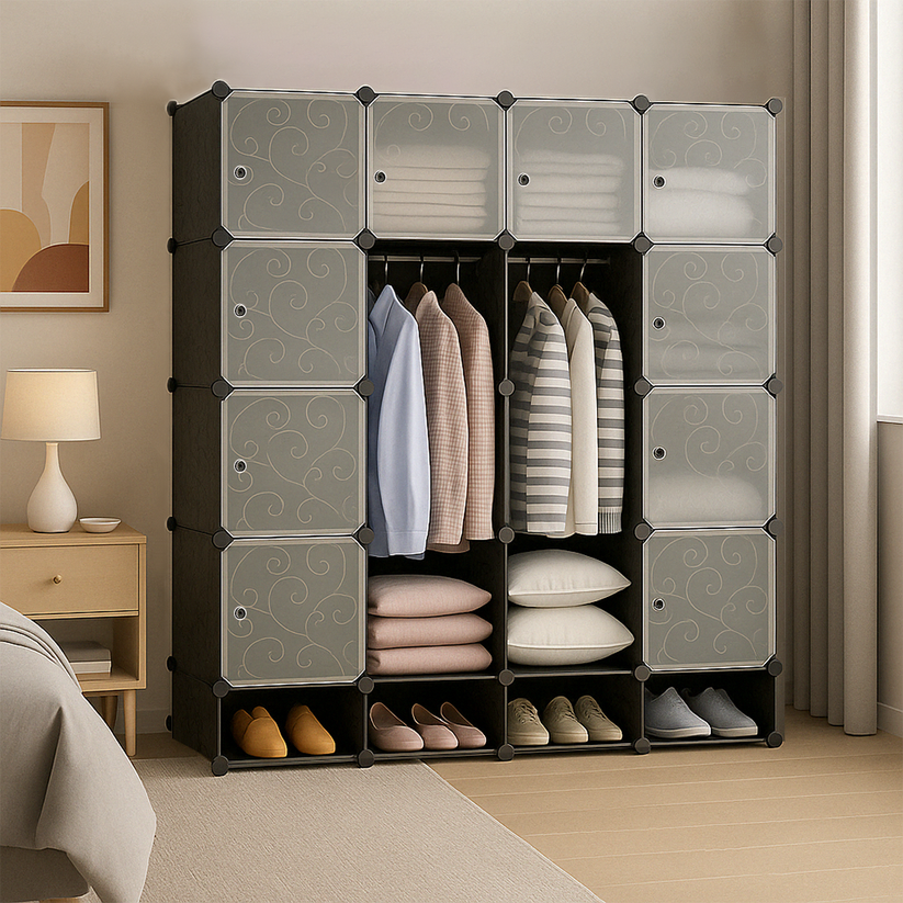 Armadio componibile con misure 165x147x36 cm, ideale per ogni stanza.