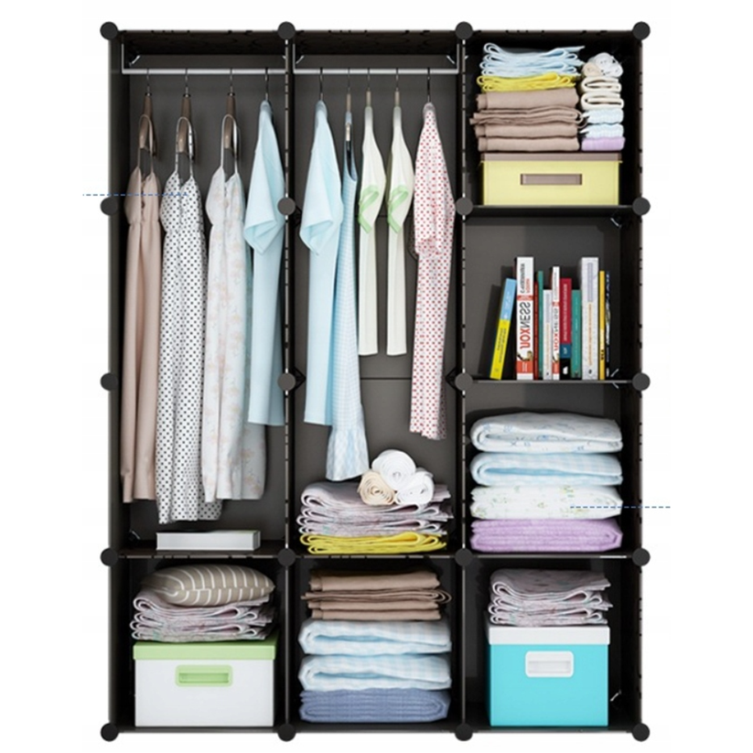 Armadio componibile e pieghevole da 165x110x35 cm, colore nero.