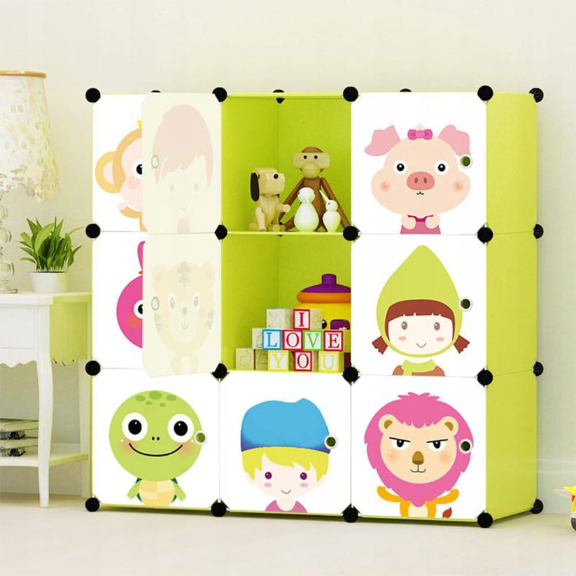 Guardaroba per bambini Armadio modulare verde per vestiti e giocattoli