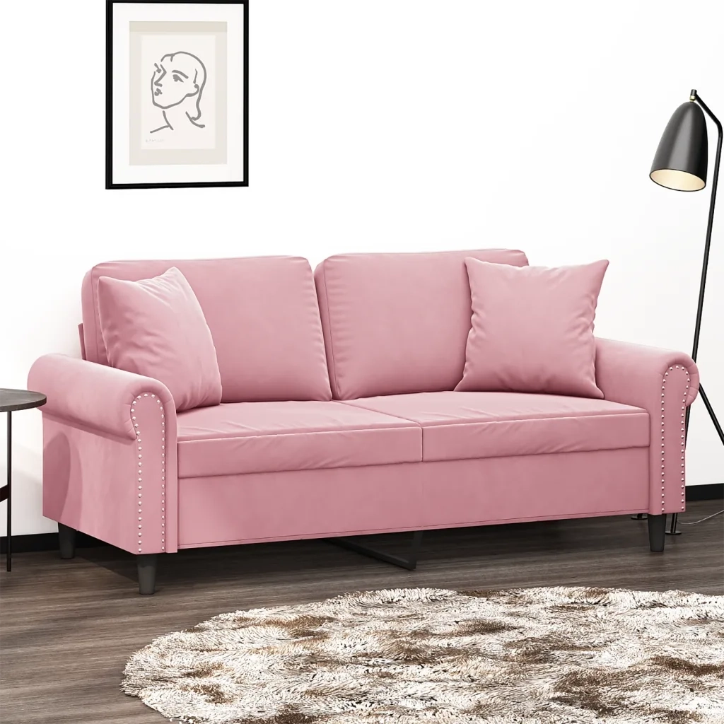 Divano a 2 Posti con Cuscini Rosa 140 cm in Vellutocod mxl 99140