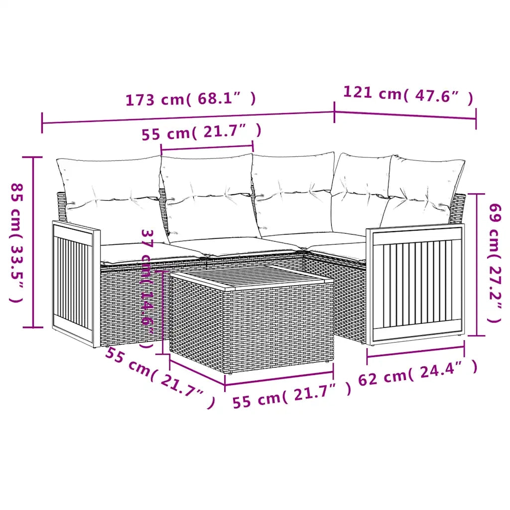 Set Divani da Giardino 5 pz con Cuscini Grigio in Polyrattan 3227622