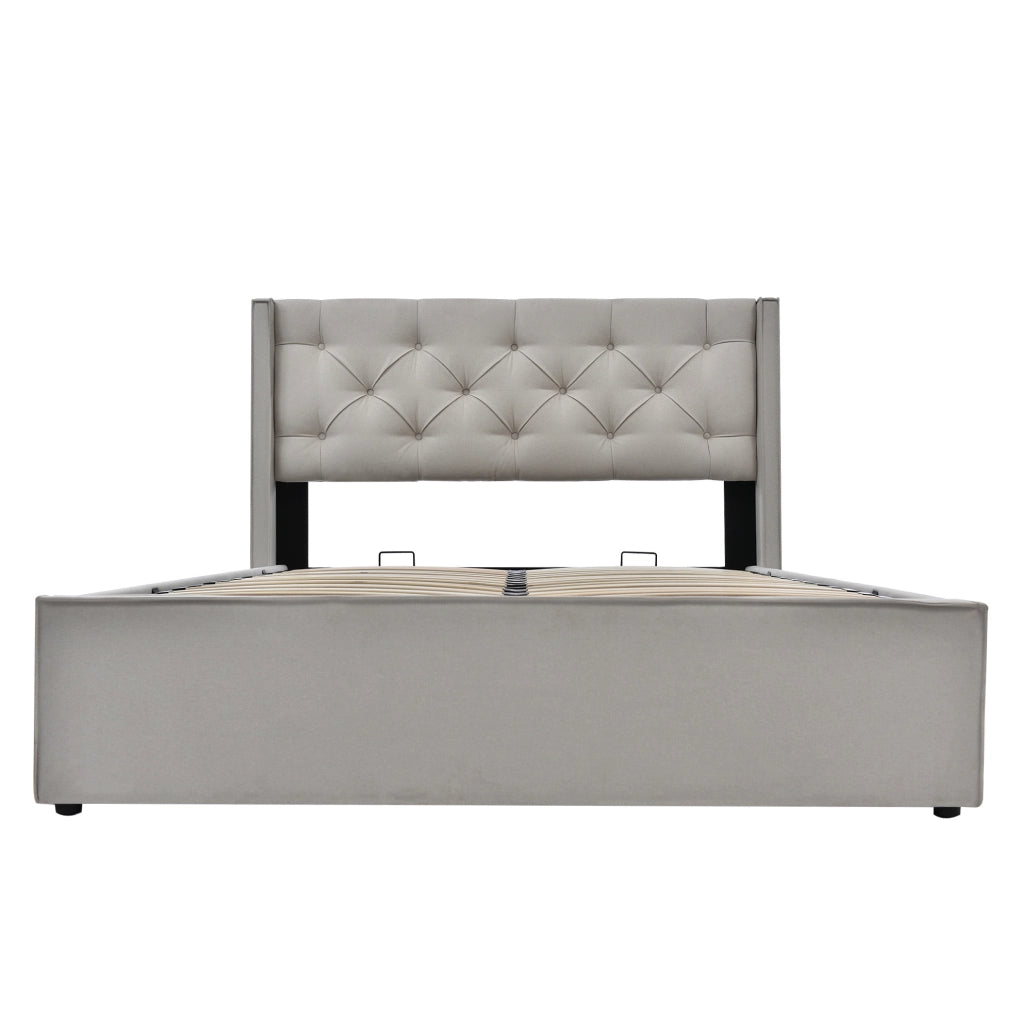 Letto matrimoniale imbottito con contenitore 160x200 cm; testa letto capitonn茅; grigio chiaro