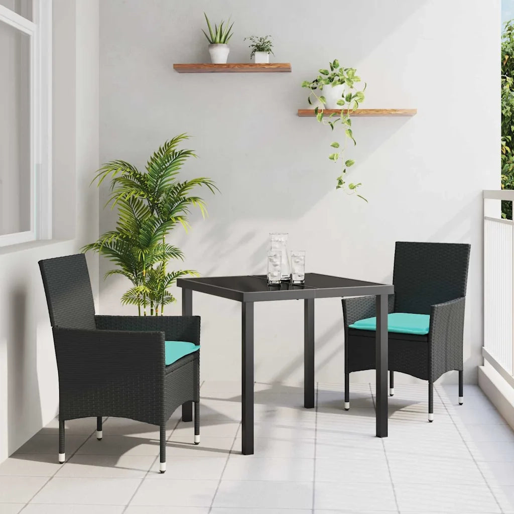 Set di tavolo e sedie con cuscino 3 pcs Nero Rattan in PE