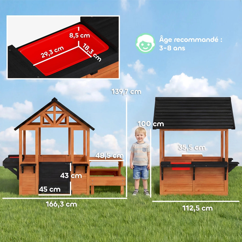Casetta per bambini in legno con tavolo, panche e fioriere ¨C zephmum ¨C marrone
