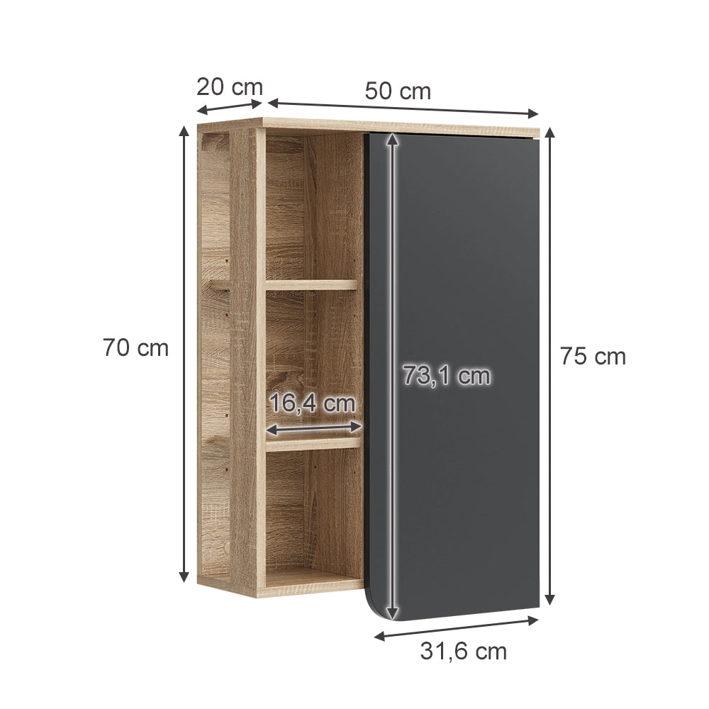 Vicco Mobile bagno Antracite 50 x 75 cm con porta e vani aperti