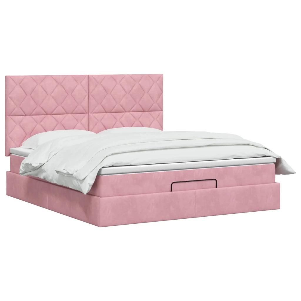 Letto Ottomano con Materasso e LED Rosa 140 x 200 cm Velluto 3458384