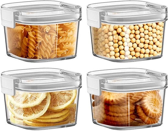 Set di 4 scatole di conservazione - Scatole di conservazione arieggiabili con coperchi, scatola di conservazione per la cucina | Conservazione e organizzazione | Organizzatore in plastica per la cucina per cereali, spezie e zucchero (460 l/ml)