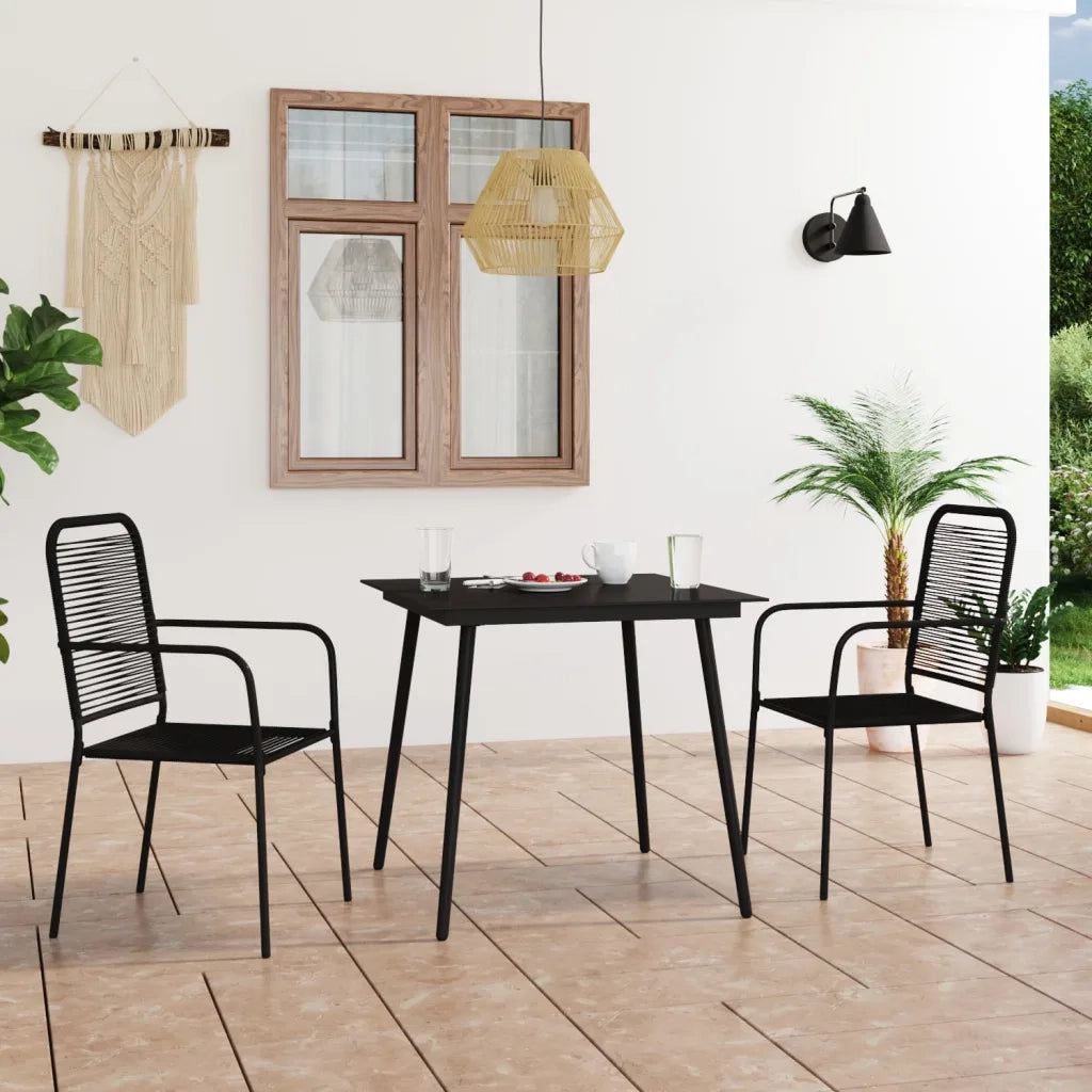 Set da Pranzo da Esterni 3 pz in Corda di Cotone e Acciaio Nero cod mxl 44497