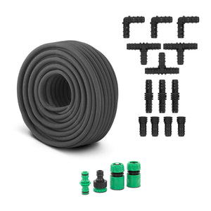 Tubo poroso - 50 m - con attacco rubinetto tappi terminali e raccordi per irrigazione giardino 14_0007433