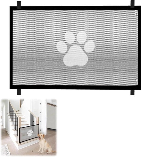 Barriera Portatile per Scale - Animali e Bambini - Senza Foratura - Utilizzo Indoor e Outdoor - 110x78cm Nero