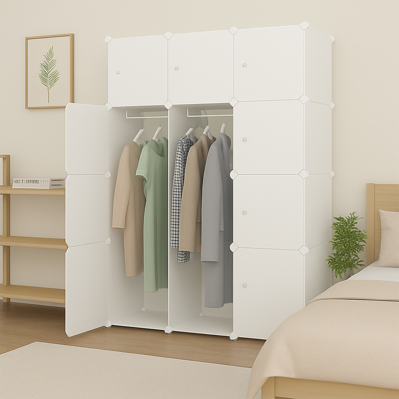 Armadio bianco da 111x47x147 cm, spazioso e capiente.