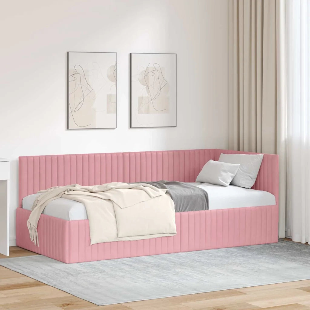 Cornice del letto ad angolo Rosa 90 cm x 200 cm Velluto 42016269