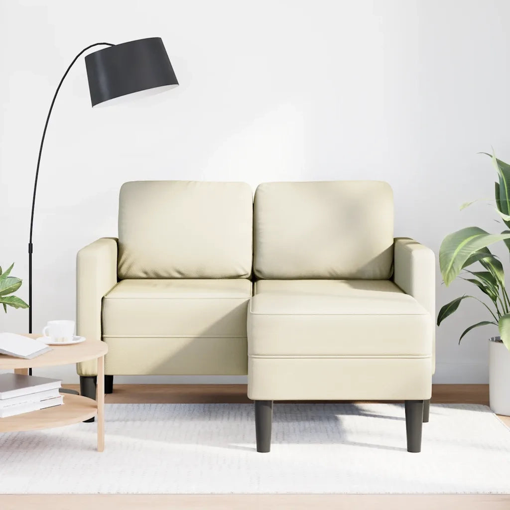 Divano 2 Posti con Chaise longue a L-Sofa 2 Posti con Chaise Crema 125 cm in Similpelle