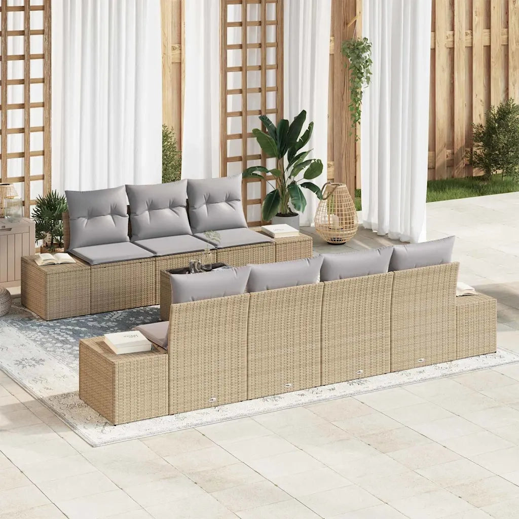 Set Divano da Giardino con cuscino 8 pcs Beige polyrattan