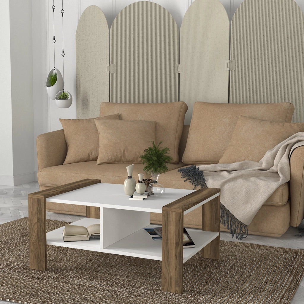 Tavolino in legno "Erica" - 90 x 60 x 42 cm - Bianco, Noce