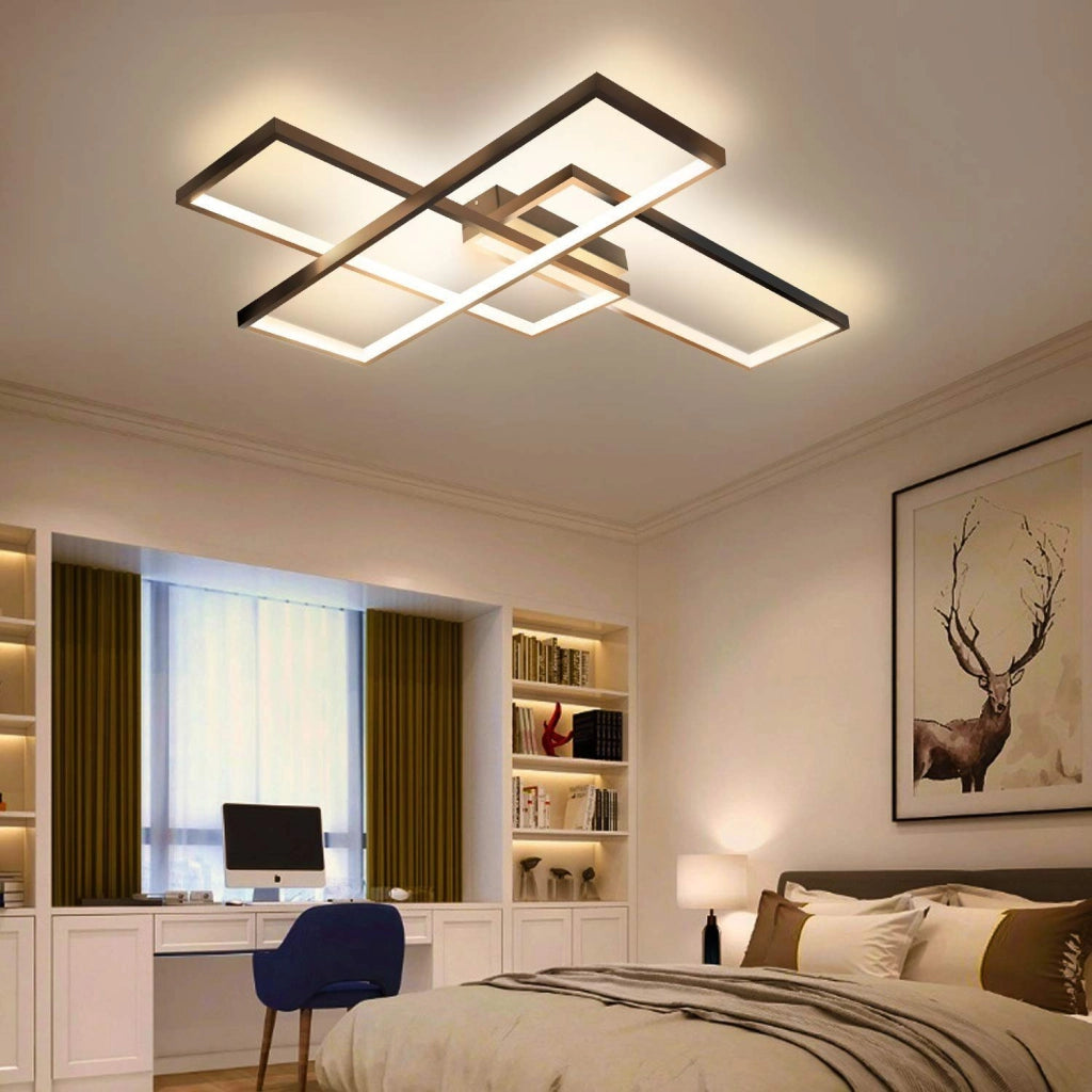 ZMH Lampada da soffitto plafoniera LED nera dimmerabile 65W telecomando moderna multifunzionale
