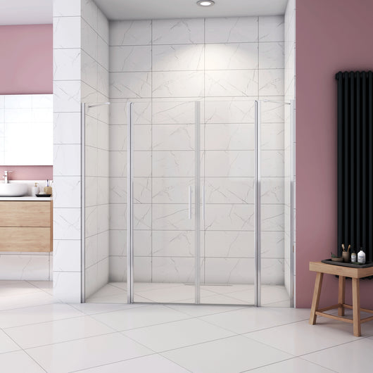 Box Doccia per Nicchia H.195 cm Doppia Porta Battente Saloon da 165 cm (80+90: 1620-1660 mm) 2 Pannelli Fissi con Barra Stabilizzatrice Vetro Temperato 6 mm Anticalcare