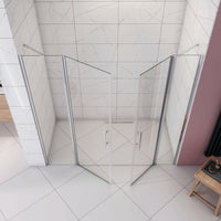 Box Doccia per Nicchia H.195 cm Doppia Porta Battente Saloon da 215 cm (100+120: 2120-2160 mm) 2 Pannelli Fissi con Barra Stabilizzatrice Vetro Temperato 6 mm Anticalcare