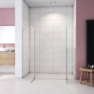 Box Doccia per Nicchia H.195 cm Doppia Porta Battente Saloon da 205 cm (90+120: 2020-2060 mm) 2 Pannelli Fissi con Barra Stabilizzatrice Vetro Temperato 6 mm Anticalcare